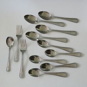 Lot of 12 Gibson Stainless Silverware Flatware Arcade Beaded Spoons Forks